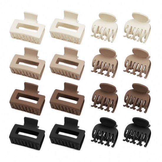 Vavida - Set 16 Haarklemmen - 4 cm - Anti-Slip - Dubbele Tanden - Bruin - Beige - Zwart