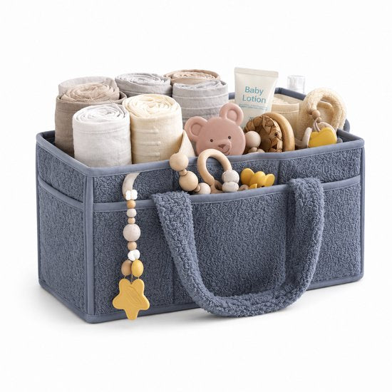 Vavida - Commodemandje - Blauwgrijs - Teddy - 40 x 26 x 17 cm - Babykamer - Baby - Commode - Mandje