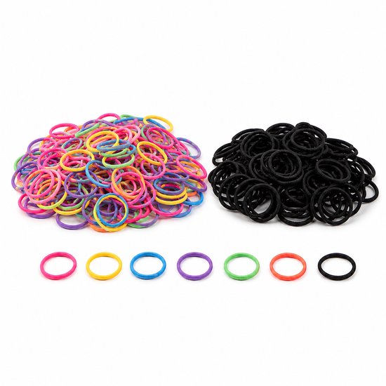 Vavida Haarelastiekjes - Geschikt voor Peuter en Kleuter - Anti-slip - 2,5 cm - Regenboog en Zwart - 200 Stuks