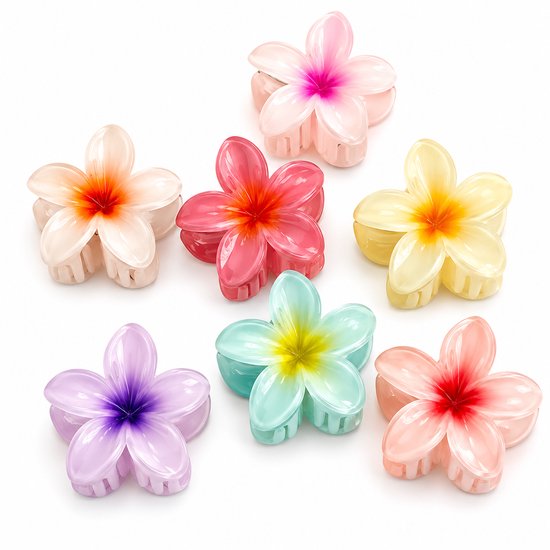 Vavida - Haarklemmen Bloemen - 7 Stuks - Glanzend - Stevig - Zomer - 8 cm - Cadeau - Hawaii - Haaraccessoires