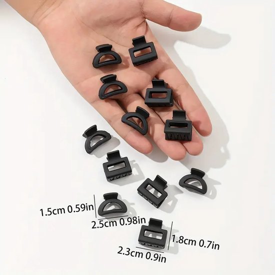 Vavida - Set 12 Zwarte Haarklemmen - Halfrond En Vierkant - 1,5 cm tot 2,5 cm - Anti-Slip Coating