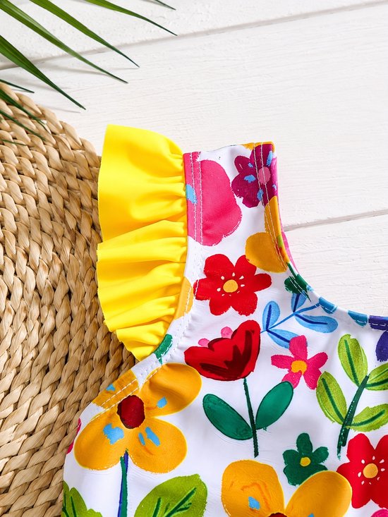 Vavida Badpak - Maat 80/86 - Bloemen - Gele Strik - Sneldrogend - Kleurrijk