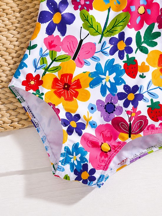 Vavida Badpak - Maat 80/86 - Bloemen - Gele Strik - Sneldrogend - Kleurrijk