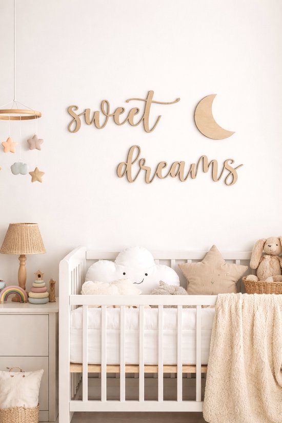 Vavida - Houten Wanddecoratie - Sweet Dreams - Maan - Kinderkamer - Babykamer