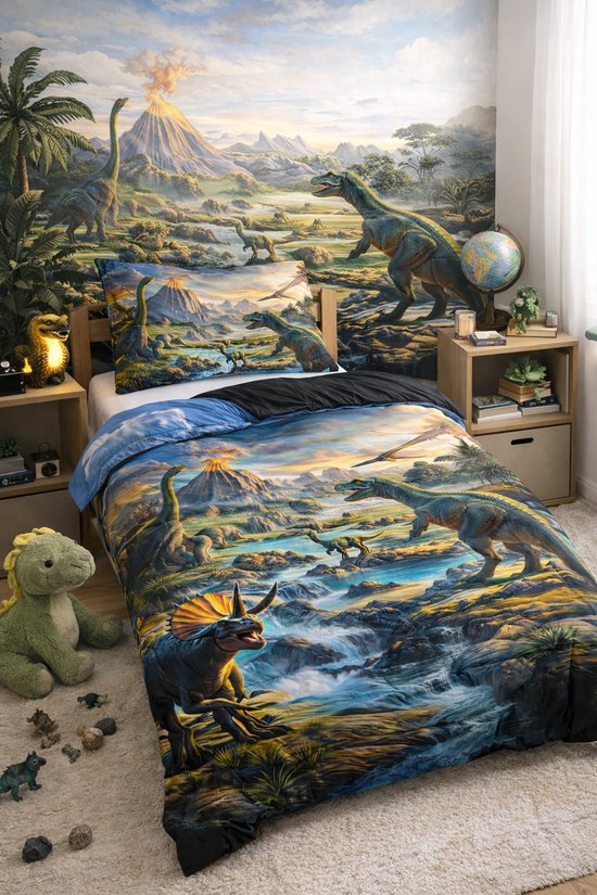 Vavida Dekbedovertrek - Eenpersoons - 140 x 200 - Dinosaurus - Stegosaurus - T-Rex - Dino