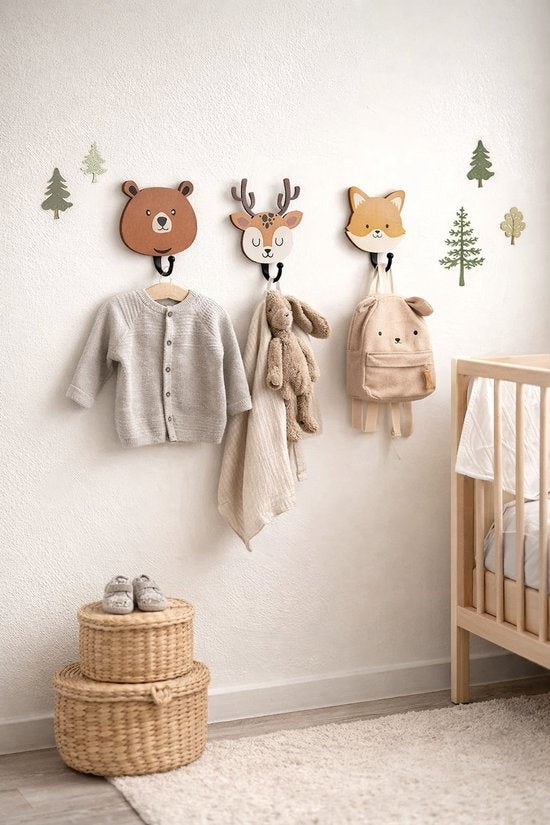 Vavida Wandhaakjes - Hout - Kinderkamer - 4 Stuks - Kraamcadeau - 8 cm hoog - Babykamer