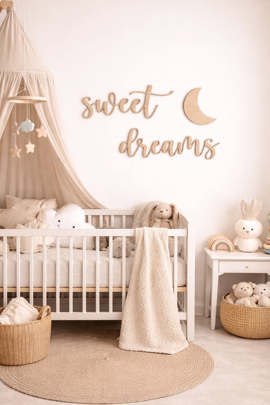 Vavida - Houten Wanddecoratie - Sweet Dreams - Maan - Kinderkamer - Babykamer