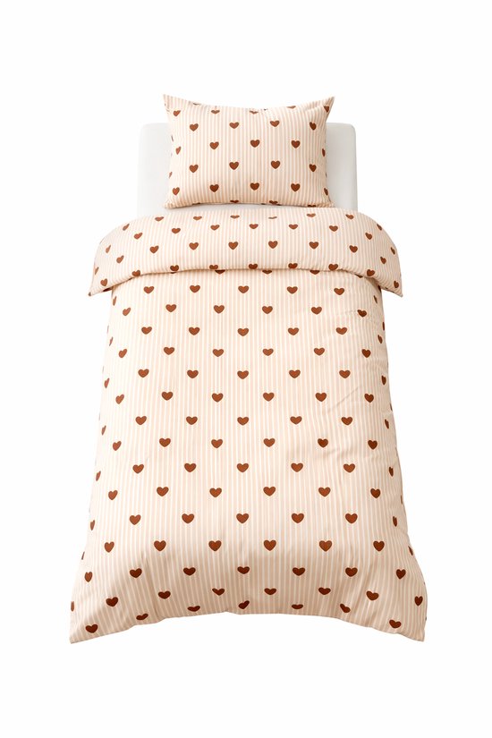 Vavida Dekbedovertrek - Eenpersoons - 140 x 200 - Beige - Lichtroze - Gestreept - Meisjeskamer - Meisje