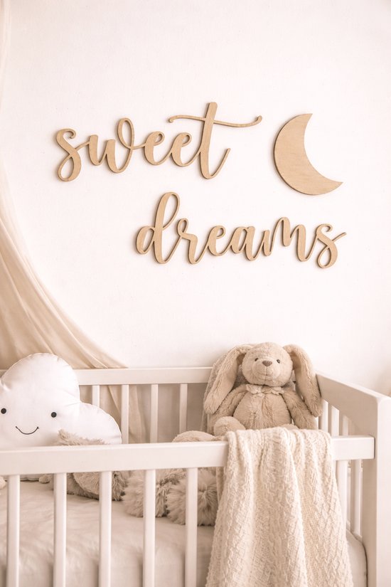 Vavida - Houten Wanddecoratie - Sweet Dreams - Maan - Kinderkamer - Babykamer