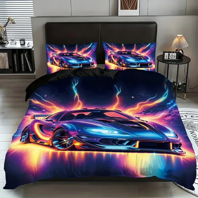 Eenpersoons Dekbedovertrek 140 x 200 - Neon Racer