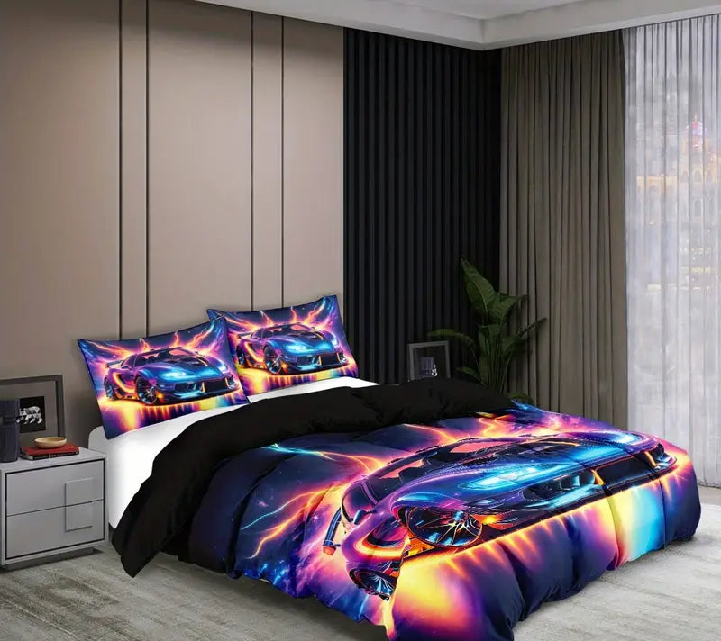 Eenpersoons Dekbedovertrek 140 x 200 - Neon Racer