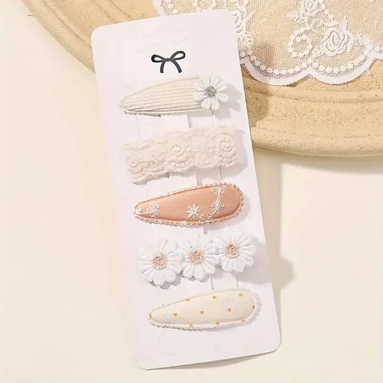 Haarspeldjes - 5 stuks - Bloemetjes - Meisjes - Leuk Als Cadeautje - Oranje - Wit - Crème - Stijlvol - Goede Kwaliteit