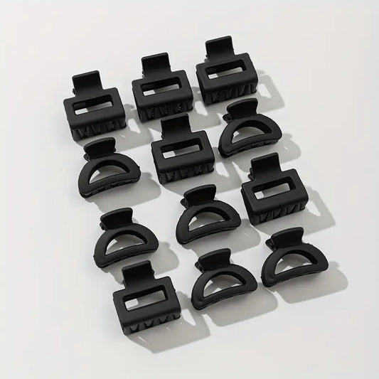 Set 12 Zwarte Haarklemmen - Haarclips - Halfrond En Vierkant - 1,5 cm tot 2,5 cm - Anti-Slip Coating - Goede Kwaliteit