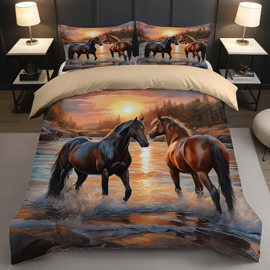 Eenpersoons Dekbedovertrek 140 x 200 - Paarden
