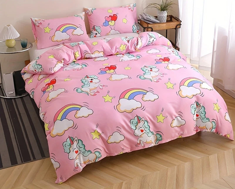 Eenpersoons Dekbedovertrek 140 x 200 - Unicorn - Roze